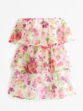 Abercrombie & Fitch Pink Floral Tiered Chiffon Dress with Strawberry Motifs